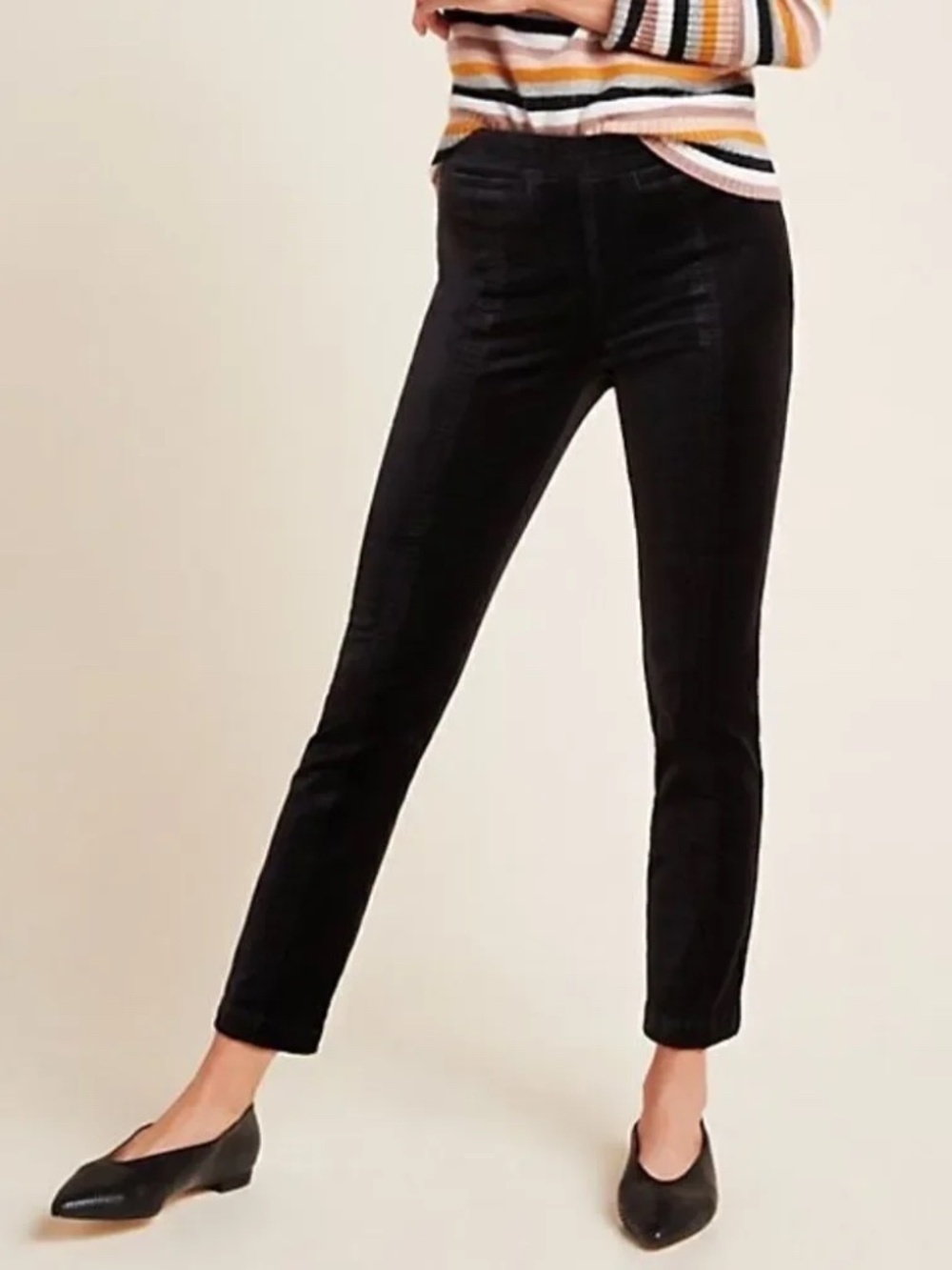 Anthropologie The Essential Velvet Slim Trouser Pants Black Size 2